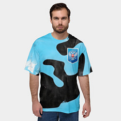 Футболка оверсайз мужская Черно-зеленый камуфляж и герб РФ, цвет: 3D-принт — фото 2