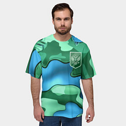 Футболка оверсайз мужская Зелено-голубой камуфляж и герб РФ, цвет: 3D-принт — фото 2