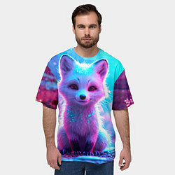 Футболка оверсайз мужская Песец в неоновом свете, цвет: 3D-принт — фото 2