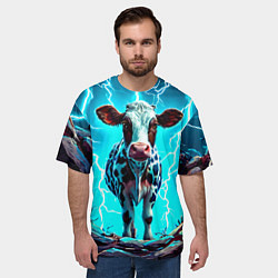Футболка оверсайз мужская Корова в разрядах молнии, цвет: 3D-принт — фото 2