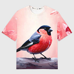 Футболка оверсайз мужская Снегирь на розовом, цвет: 3D-принт