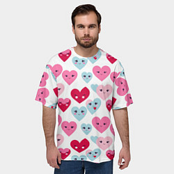 Футболка оверсайз мужская Сердечки-смайлики, цвет: 3D-принт — фото 2