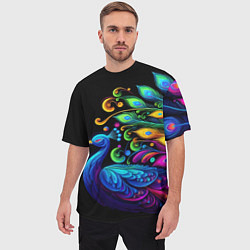 Футболка оверсайз мужская Neon peacock - art, цвет: 3D-принт — фото 2