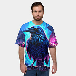 Футболка оверсайз мужская Ворон на синем фоне, цвет: 3D-принт — фото 2