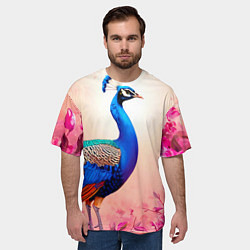 Футболка оверсайз мужская Павлин на розовом, цвет: 3D-принт — фото 2