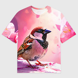 Футболка оверсайз мужская Воробей в розовом, цвет: 3D-принт