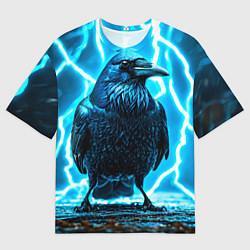 Футболка оверсайз мужская Черный ворон в разрядах молнии, цвет: 3D-принт