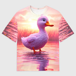Футболка оверсайз мужская Уточка на розовом озере, цвет: 3D-принт