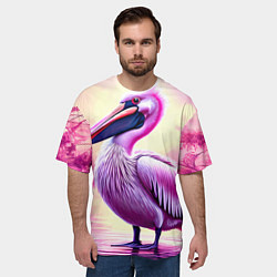 Футболка оверсайз мужская Пеликан на розовом пруду, цвет: 3D-принт — фото 2