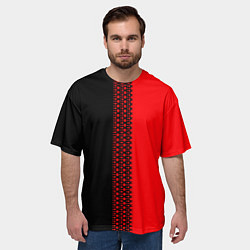 Футболка оверсайз мужская Чёрно-красный двуцветный с полосой посередине, цвет: 3D-принт — фото 2