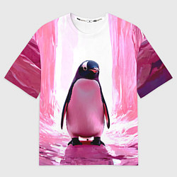 Футболка оверсайз мужская Пингвин в розовом, цвет: 3D-принт