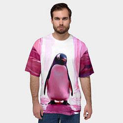 Футболка оверсайз мужская Пингвин в розовом, цвет: 3D-принт — фото 2