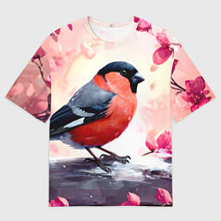 Футболка оверсайз мужская Снегирь в цветах, цвет: 3D-принт