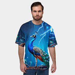 Футболка оверсайз мужская Павлин и молния, цвет: 3D-принт — фото 2