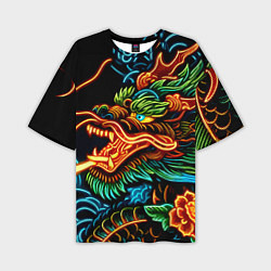 Футболка оверсайз мужская Japanese neon dragon - irezumi, цвет: 3D-принт
