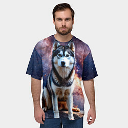 Футболка оверсайз мужская Лайка и космос, цвет: 3D-принт — фото 2