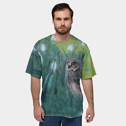 Футболка оверсайз мужская Сова среди подснежников, цвет: 3D-принт — фото 2