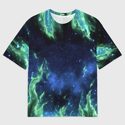Футболка оверсайз мужская Зеленые языки пламени, цвет: 3D-принт