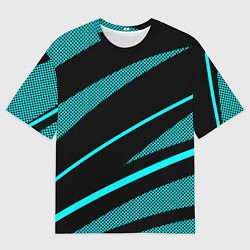 Футболка оверсайз мужская Чёрный с голубым полосы текстура, цвет: 3D-принт