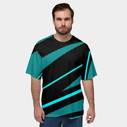 Футболка оверсайз мужская Чёрный с голубым полосы текстура, цвет: 3D-принт — фото 2