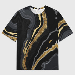 Футболка оверсайз мужская Узоры черного мрамора с золотом, цвет: 3D-принт