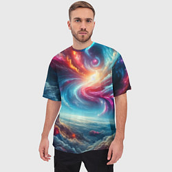 Футболка оверсайз мужская Fantastic neon space landscape - ai art fantasy, цвет: 3D-принт — фото 2