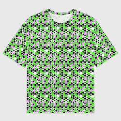 Футболка оверсайз мужская Киберпанк шестиугольники зелёные, цвет: 3D-принт