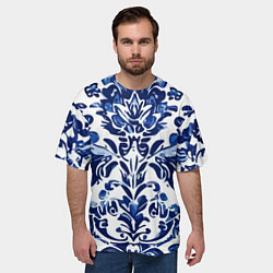 Футболка оверсайз мужская Гжель русский узор акварель, цвет: 3D-принт — фото 2