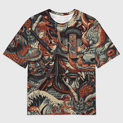Футболка оверсайз мужская Драконы и самураи в стиле ирезуми, цвет: 3D-принт