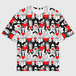 Футболка оверсайз мужская Девушки держат сердца, цвет: 3D-принт