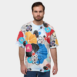Футболка оверсайз мужская Цветы - абстрактные узоры, цвет: 3D-принт — фото 2