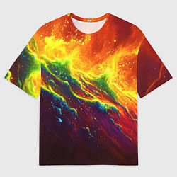 Футболка оверсайз мужская Абстрактные волны с огнем, цвет: 3D-принт