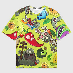Футболка оверсайз мужская Растения против зомби с героями, цвет: 3D-принт