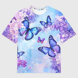 Футболка оверсайз мужская Бабочки и сирень - нежная голубая живопись, цвет: 3D-принт