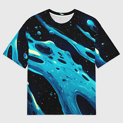 Футболка оверсайз мужская Синие волны краски на черном, цвет: 3D-принт