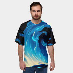Футболка оверсайз мужская Бело-синее пламя из абстрактных красок, цвет: 3D-принт — фото 2