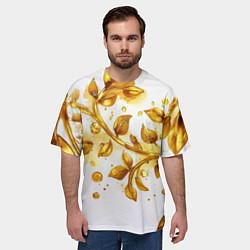 Футболка оверсайз мужская Золотые листья на белом, цвет: 3D-принт — фото 2
