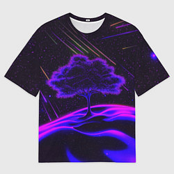 Футболка оверсайз мужская Дерево и звездопад неоновый космос, цвет: 3D-принт