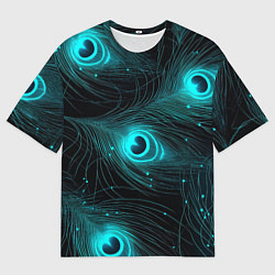 Футболка оверсайз мужская Светящиеся перья павлина паттерн, цвет: 3D-принт