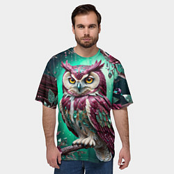 Футболка оверсайз мужская Волшебная сова в самоцветном лесу, цвет: 3D-принт — фото 2
