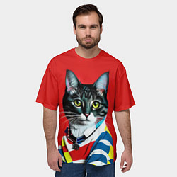 Футболка оверсайз мужская Милая кисуля в модном пуловере - поп-арт, цвет: 3D-принт — фото 2