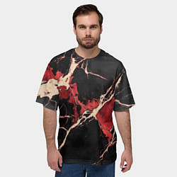 Футболка оверсайз мужская Красно-черная потертая текстура, цвет: 3D-принт — фото 2