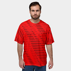 Футболка оверсайз мужская Красный полосатый, цвет: 3D-принт — фото 2