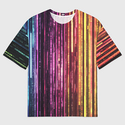 Футболка оверсайз мужская Неоновый и переливающийся киберпанк узор, цвет: 3D-принт