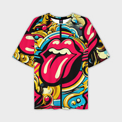 Мужская футболка оверсайз Rolling Stones logo - pop art pattern