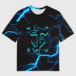 Футболка оверсайз мужская Doom молнии неоновые, цвет: 3D-принт