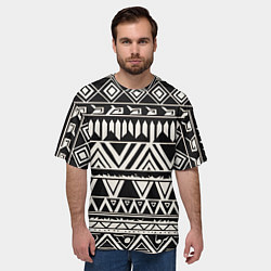 Футболка оверсайз мужская Черно белый орнамент в этническом стиле, цвет: 3D-принт — фото 2