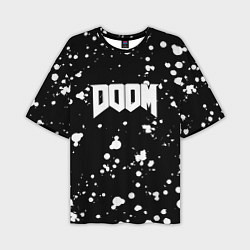 Мужская футболка оверсайз Doom белые краски всплеск