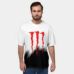 Футболка оверсайз мужская Monster energy чёрно белые краски, цвет: 3D-принт — фото 2