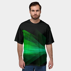 Футболка оверсайз мужская Неоновая зеленая абстракция на черном фоне, цвет: 3D-принт — фото 2